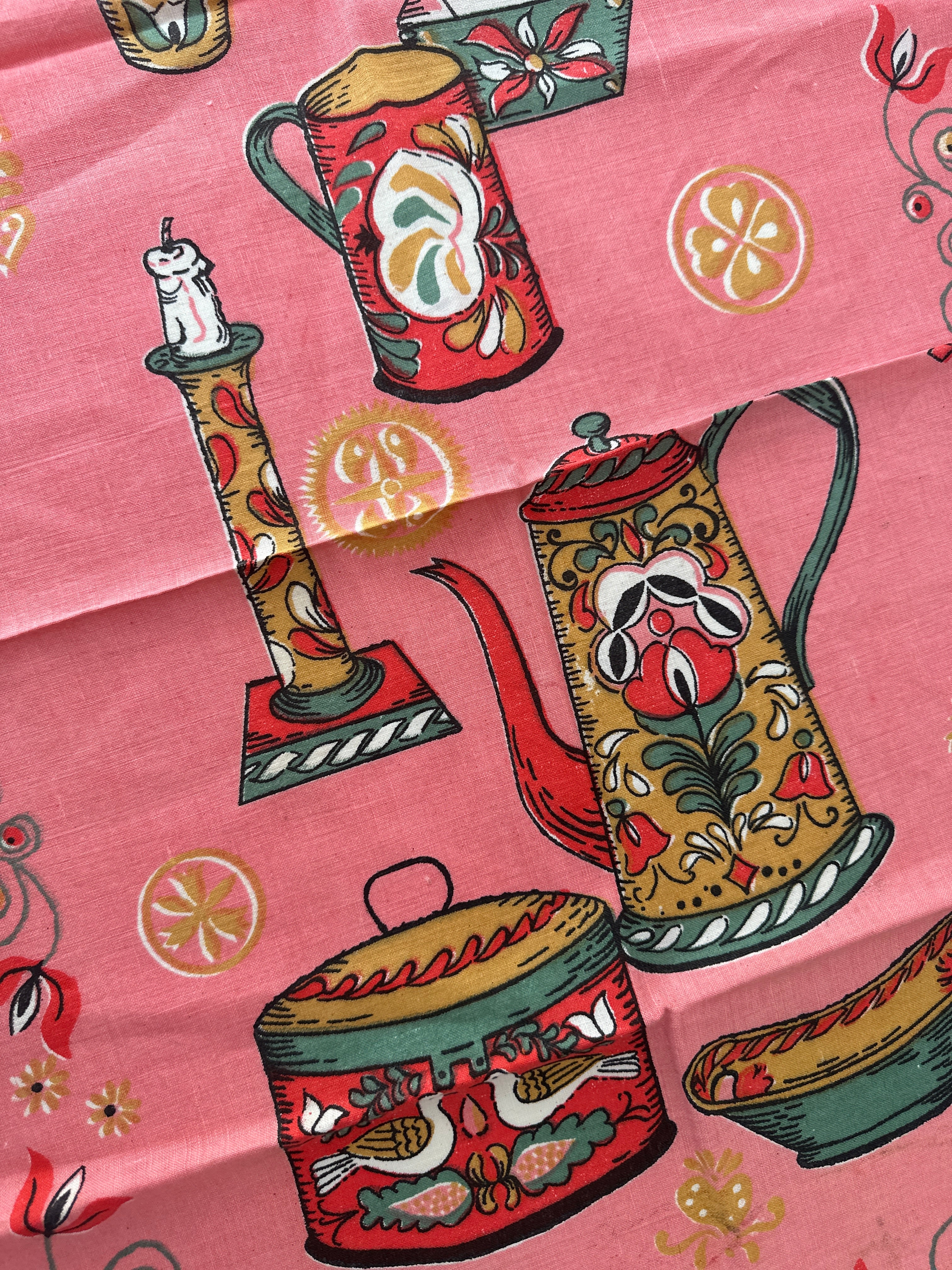 Vintage cotton Tea Towel PINK