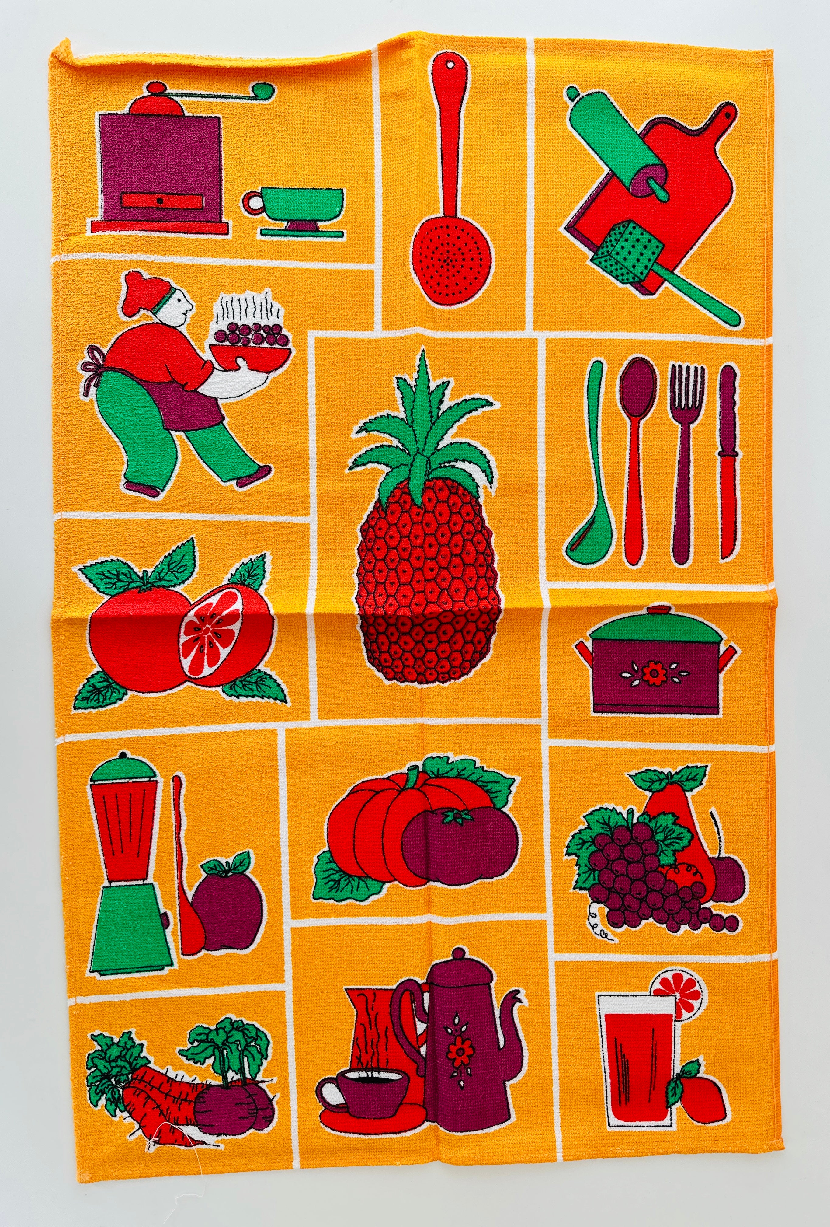 NOS Retro Cotton Tea Towel Bright COTTON