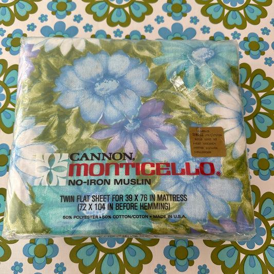 Single Canon Monticello SHEET Set VINTAGE Blue Floral