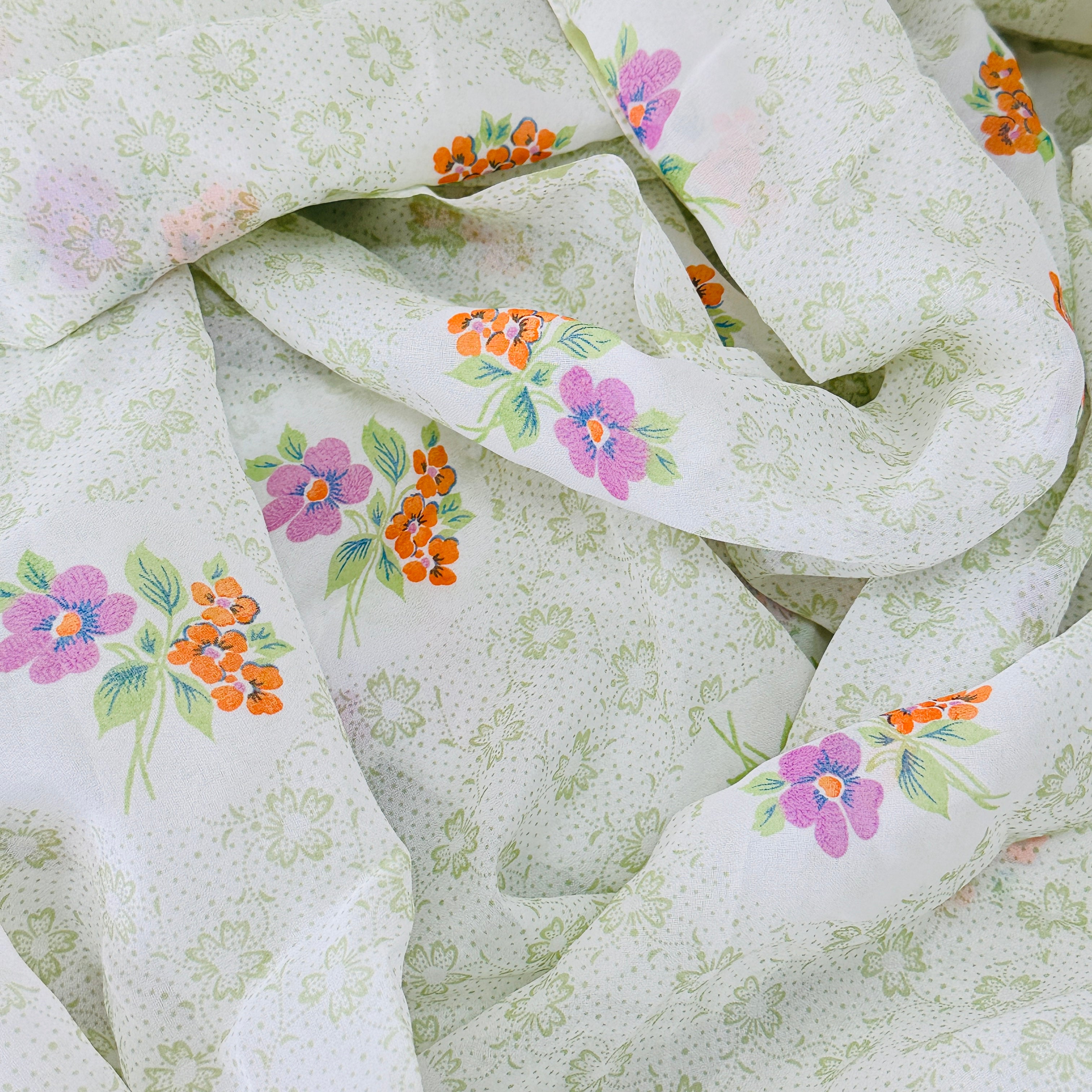 630cms SHEER Vintage Green Floral Fabric