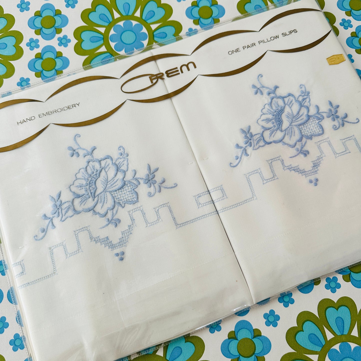 Blue & White OREM Hand Embroidered Pillow Cases