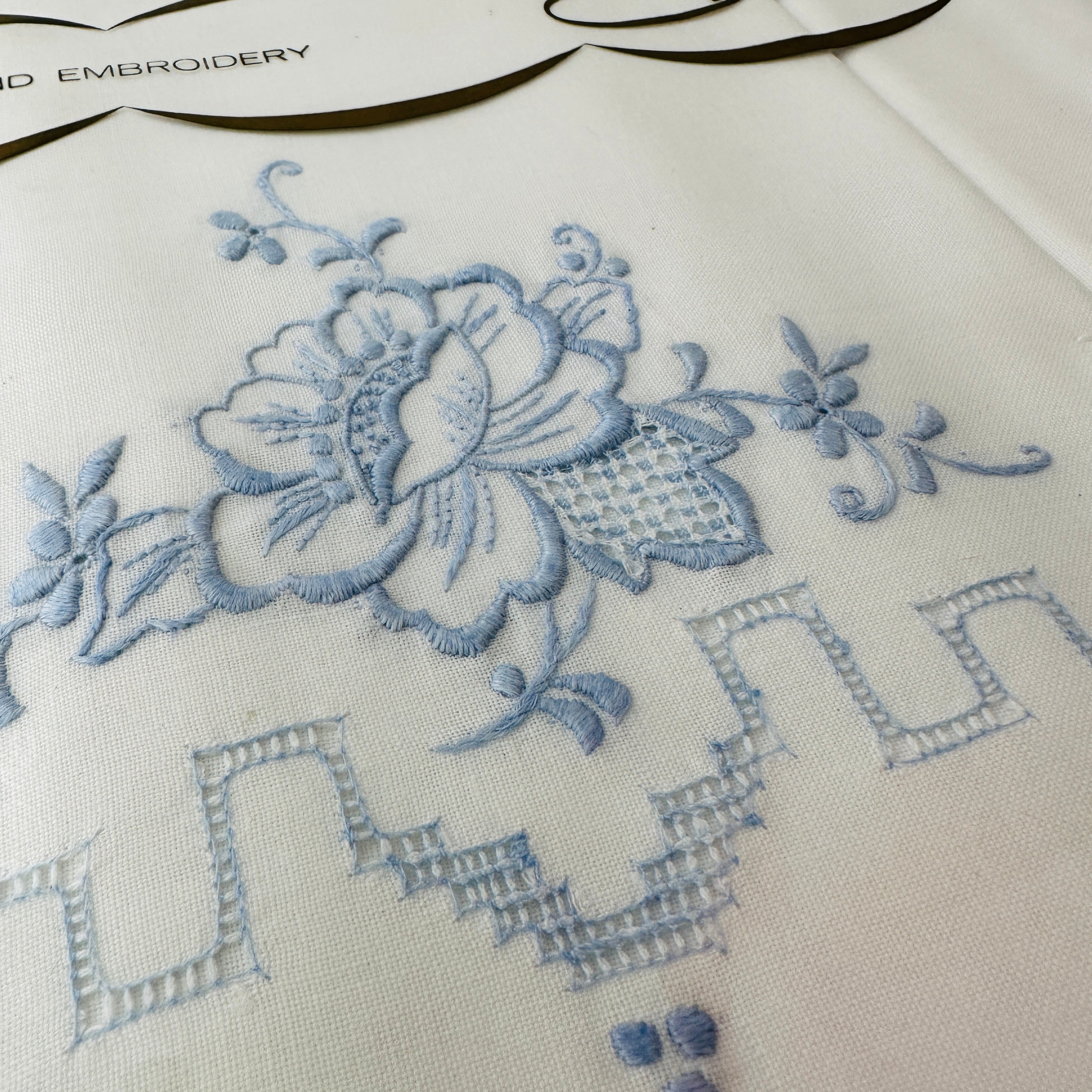 Blue & White OREM Hand Embroidered Pillow Cases