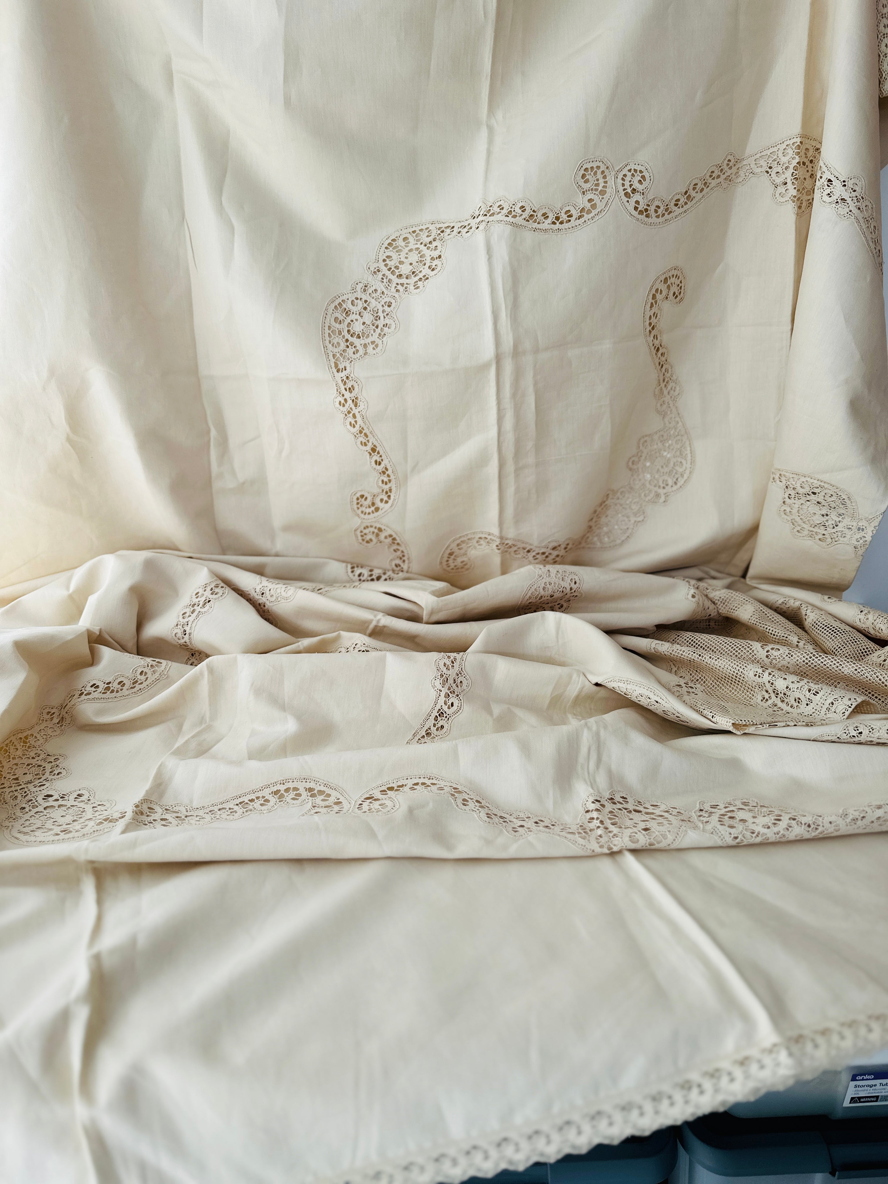260cms New Linen Embroidered Table Cloth TAGS Huge Stunning