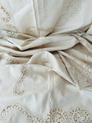 260cms New Linen Embroidered Table Cloth TAGS Huge Stunning