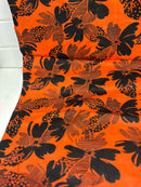 260cms Bright Orange & Black VINTAGE Large Bold Floral Print