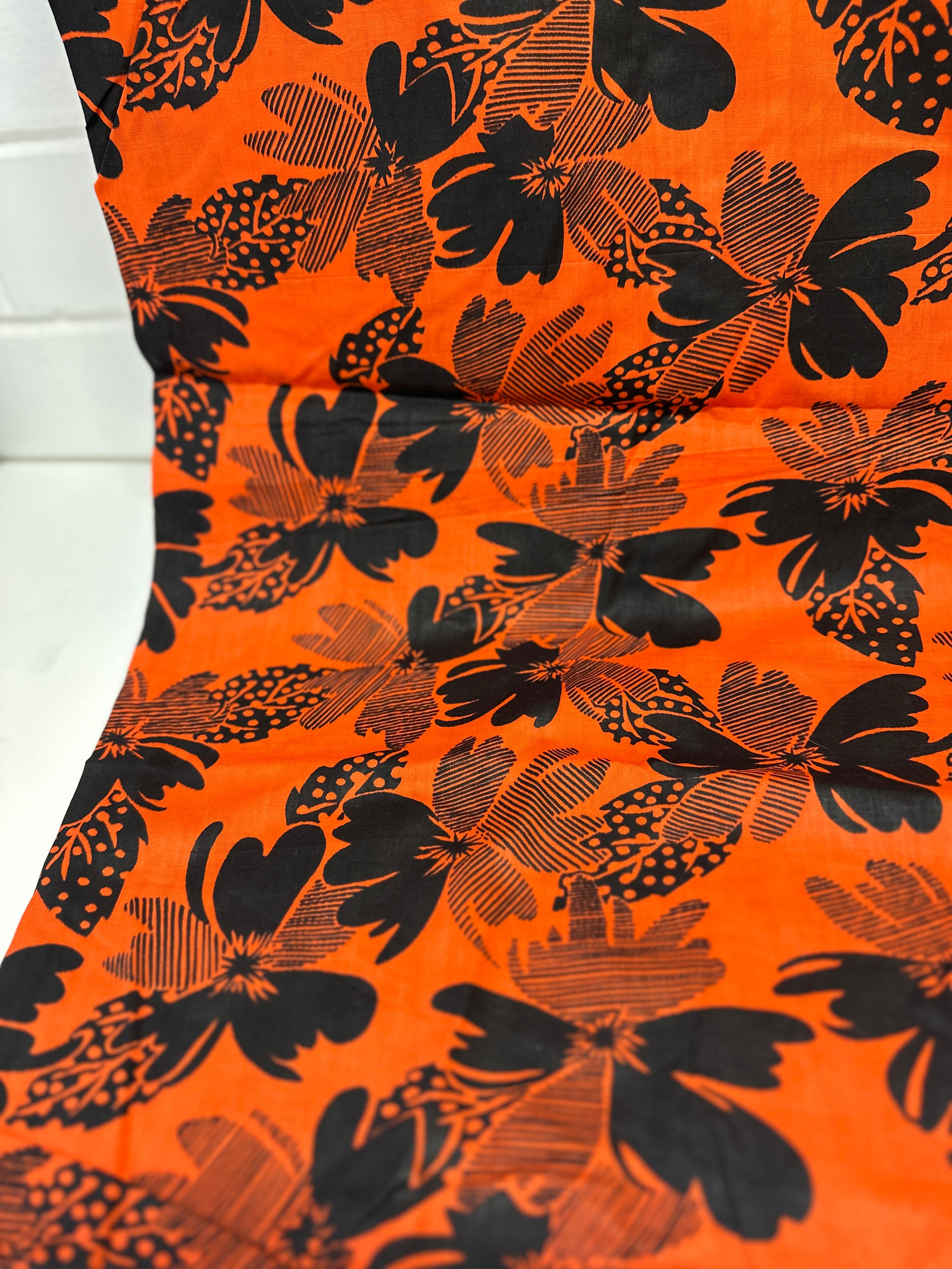 260cms Bright Orange & Black VINTAGE Large Bold Floral Print