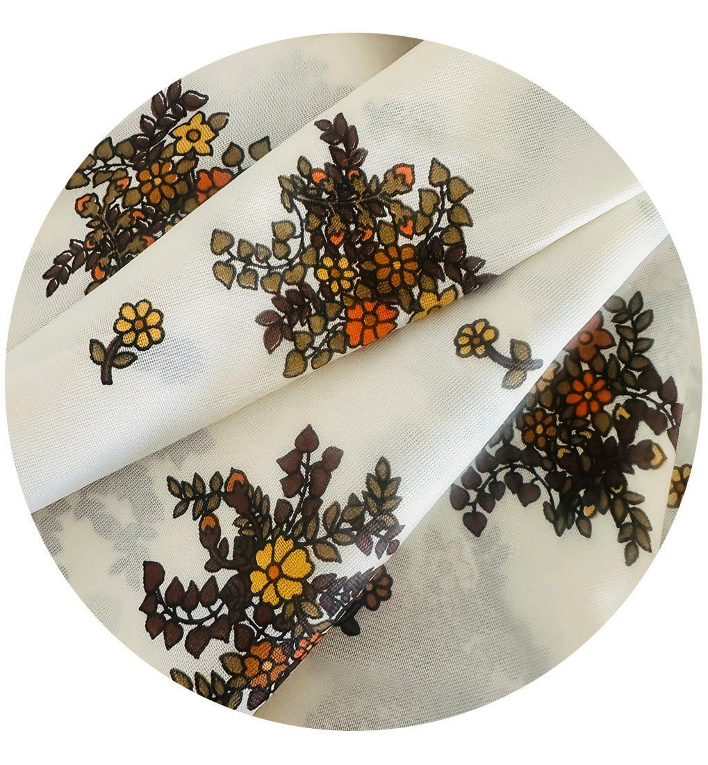 290cms Beautiful Vintage Fabric Brown Floral Print