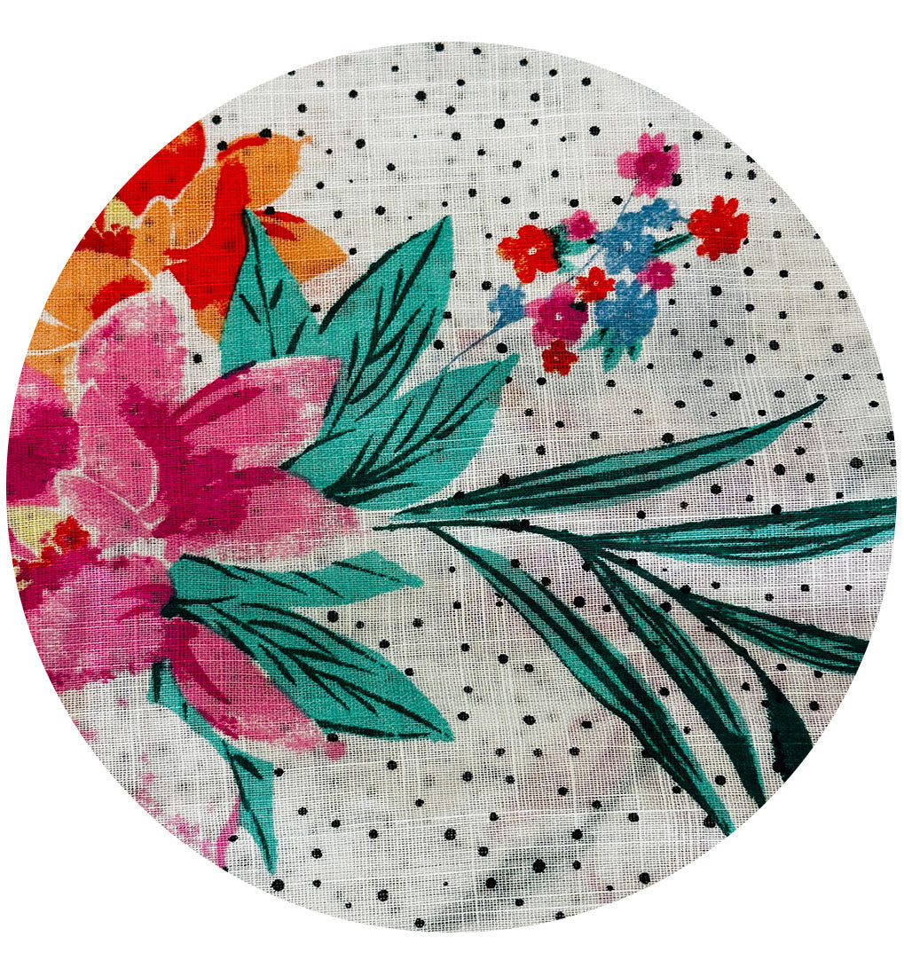 200cm | Large Floral Cotton Fabric Panel | Pink & Orange Flowers