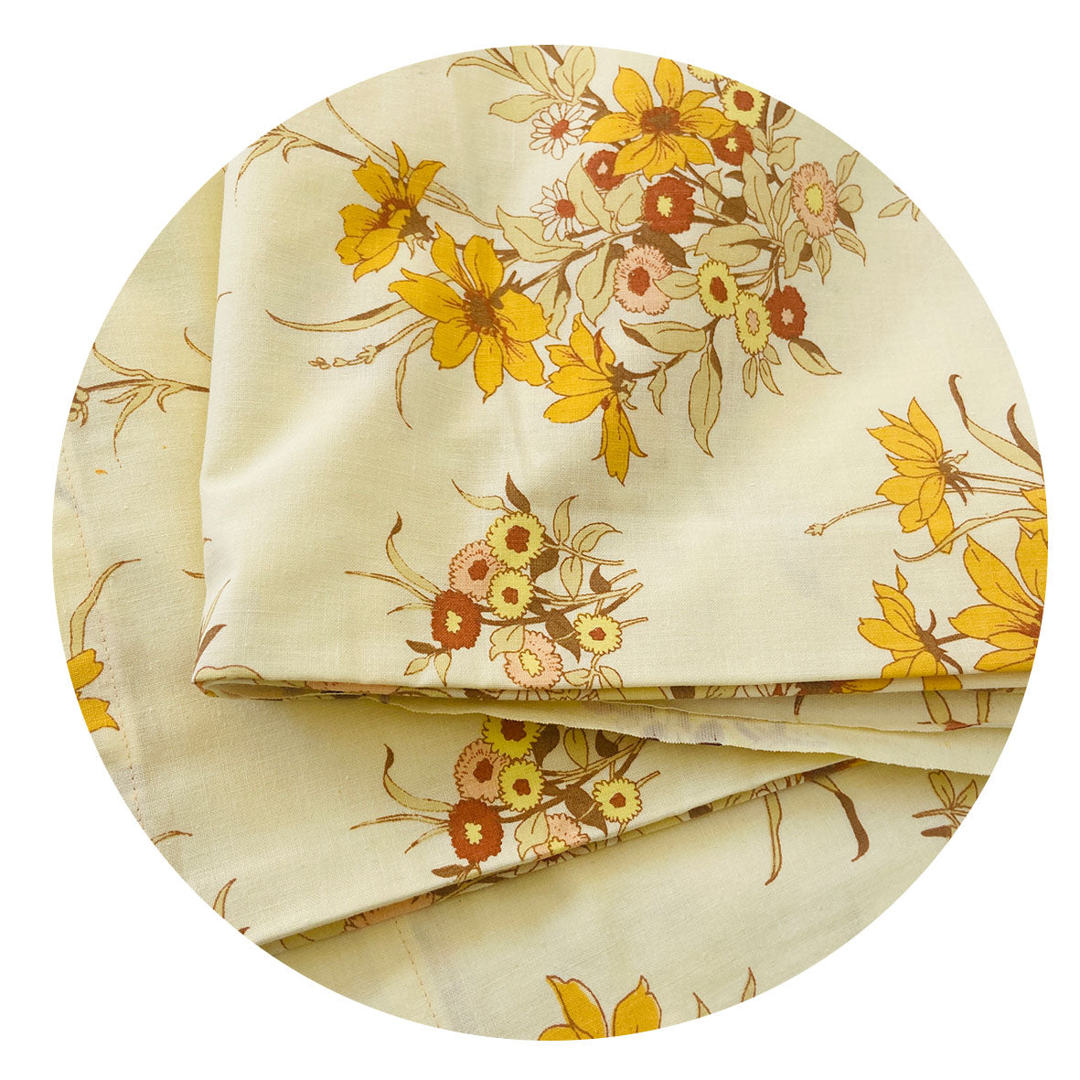 260cms Vintage Thick All Cotton Yellow FLORAL Sheet Fabric