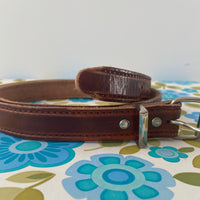 Vintage Rustic Belt Brown Leather Silver Buckle