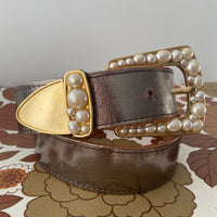 COOL WIDE LEATHER BELT Pearl Design Metallic