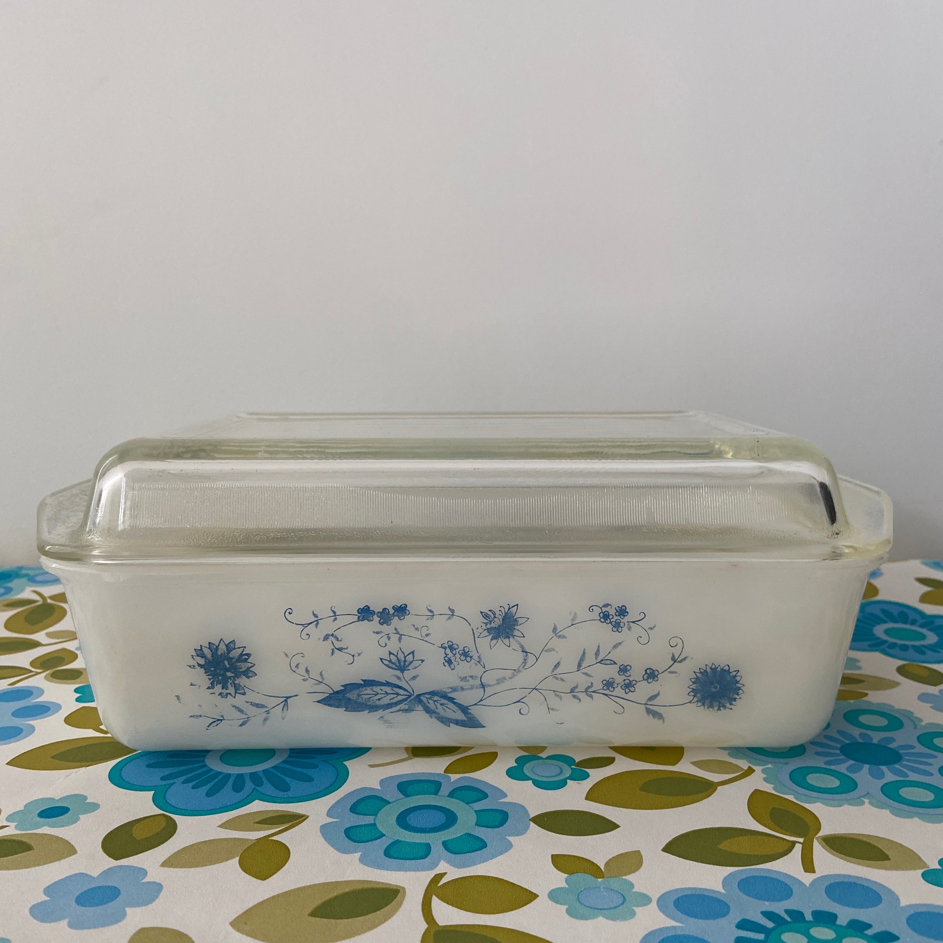 VINTAGE Pyrex Casserole Dish Blue Floral