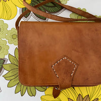 Vintage Genuine Leather Handbag Satchel Purse Hippy Chic