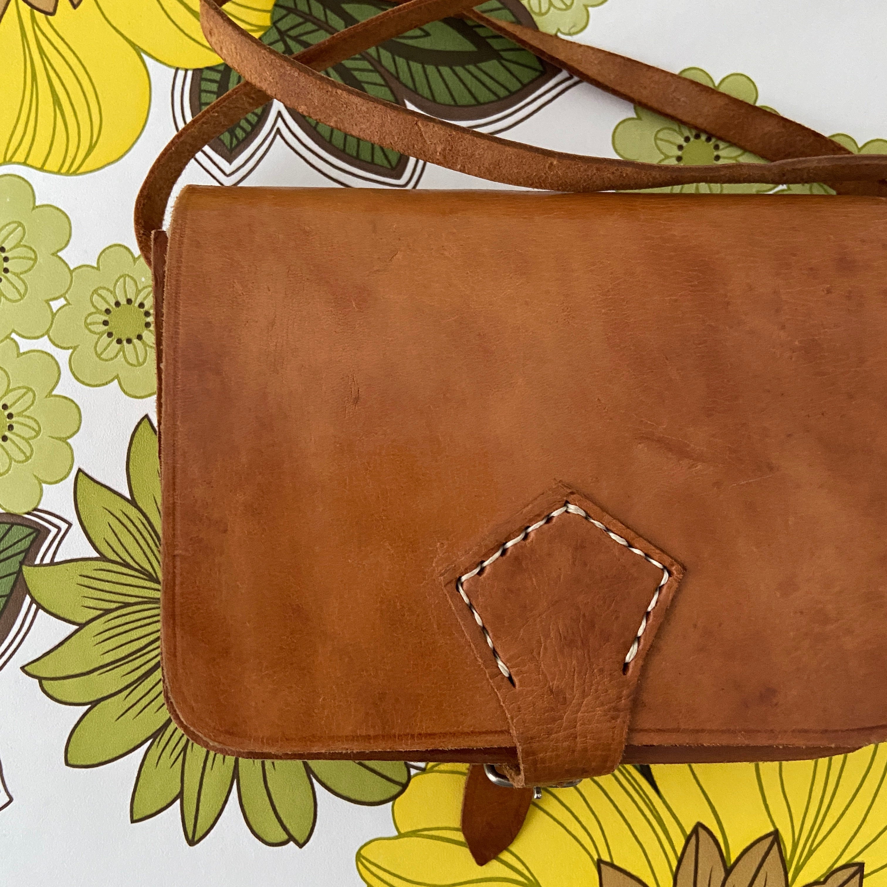 Vintage Genuine Leather Handbag Satchel Purse Hippy Chic