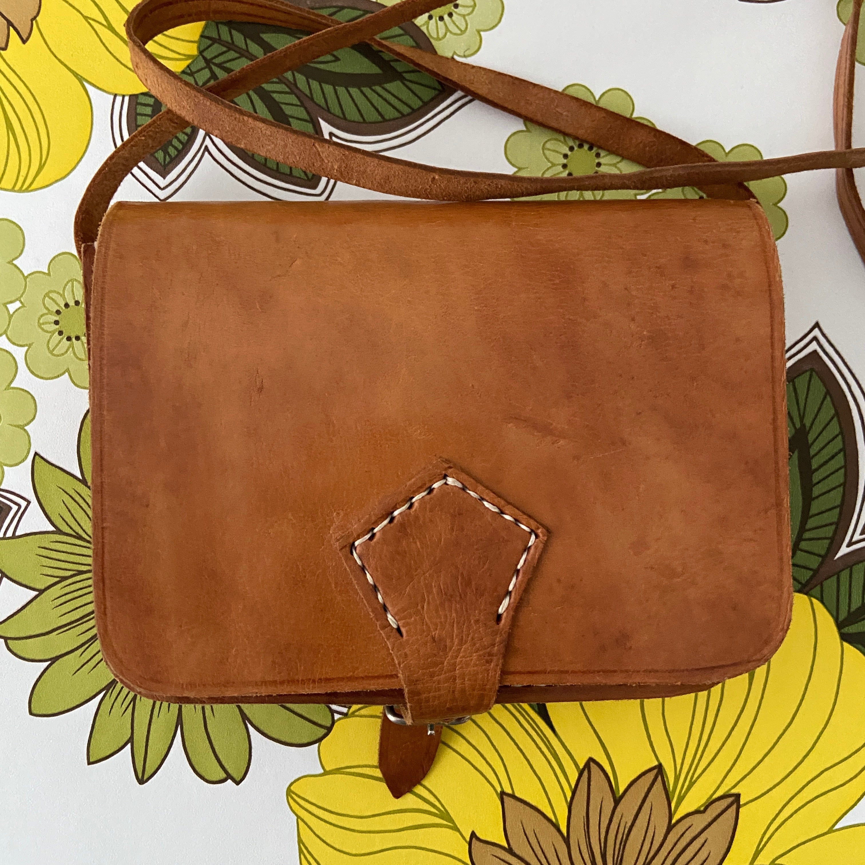 Vintage Genuine Leather Handbag Satchel Purse Hippy Chic