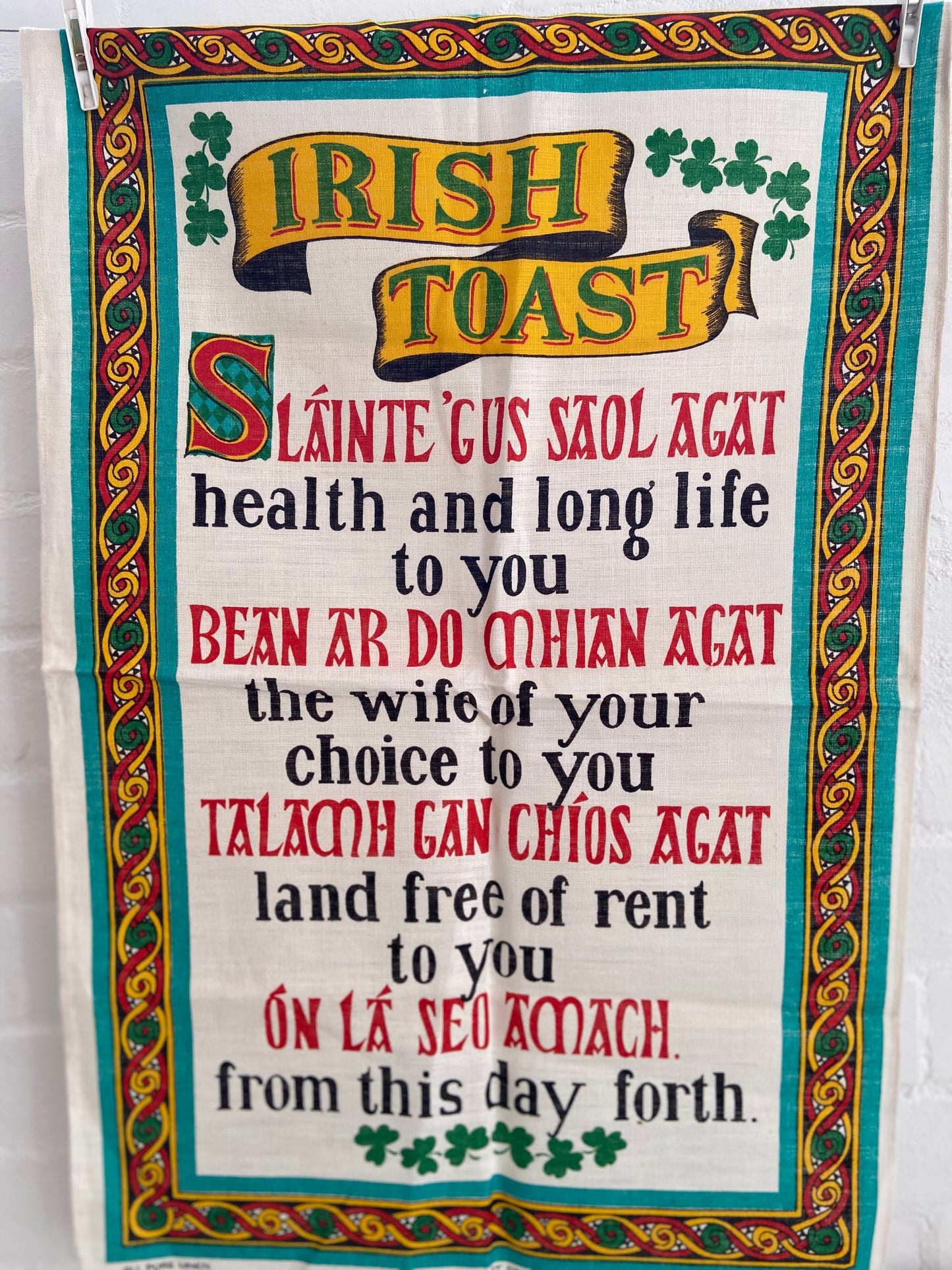 IRISH TOAST Vintage Linen Tea TOWEL Ireland Collectable