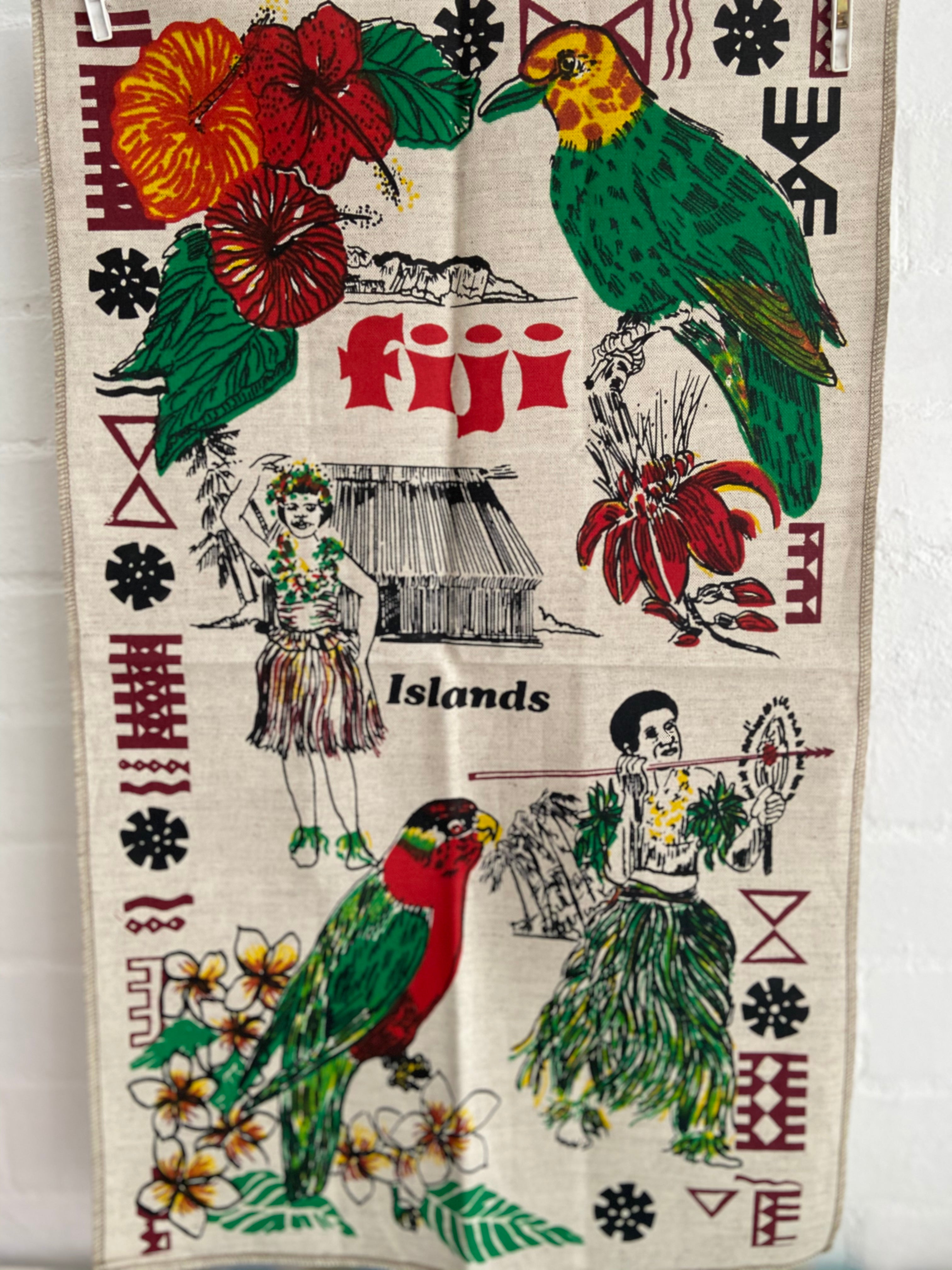 Cool Fiji Screen Printed Tea Towel BRIGHT Unused