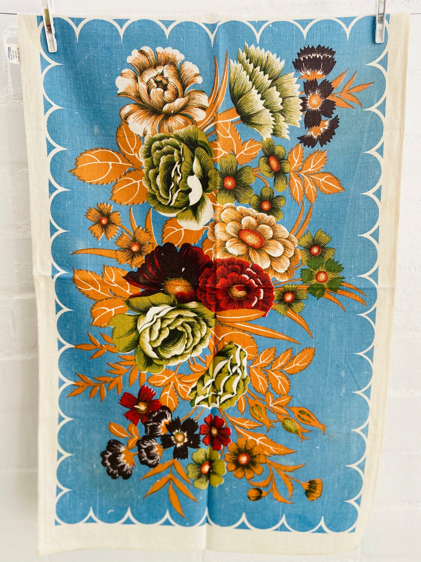 Retro Linen / Cotton Vintage Floral Tea Towel CUTE