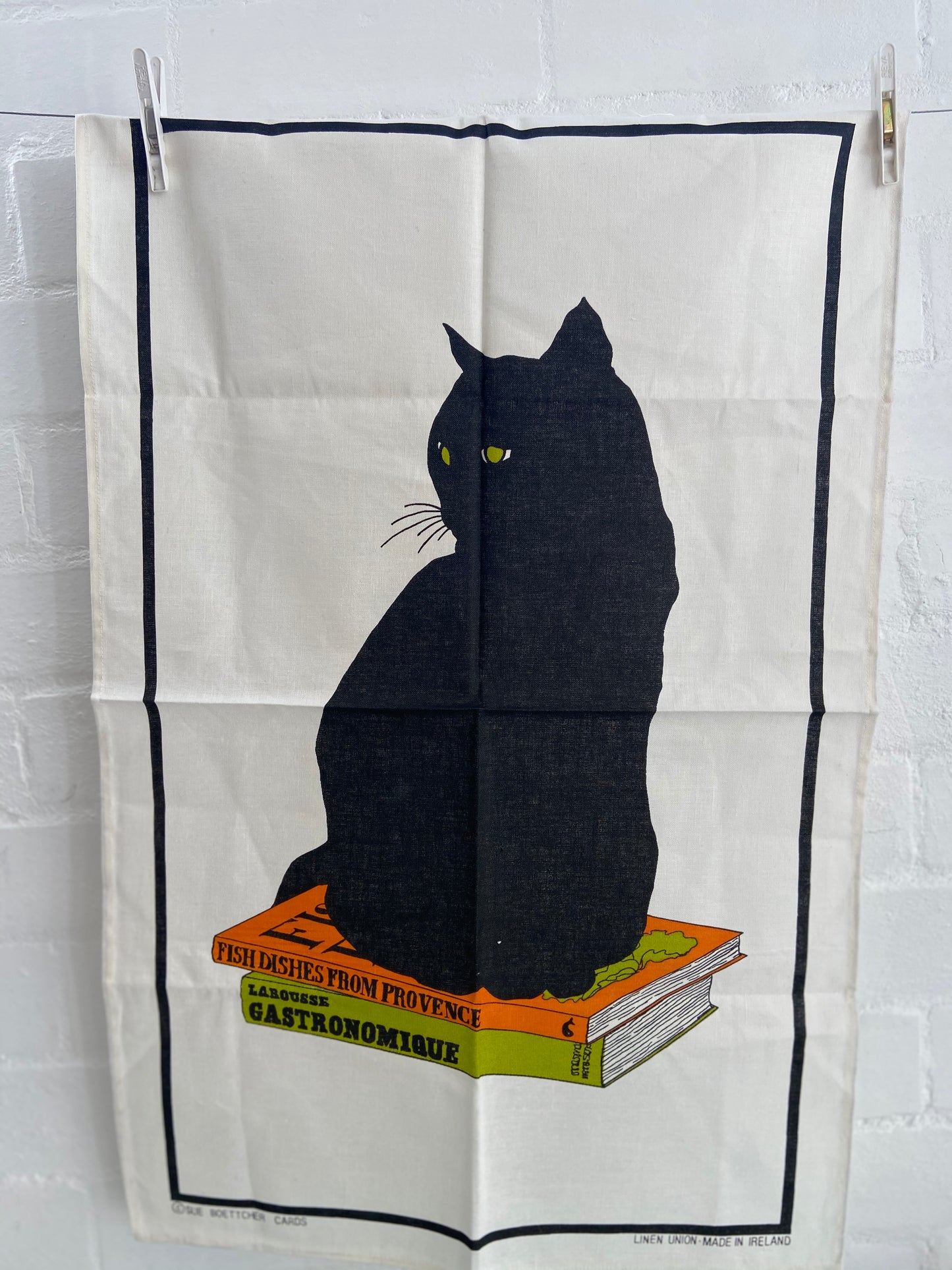 Black Cat Linen Irish Tea Towel UNUSED Wall Hanging