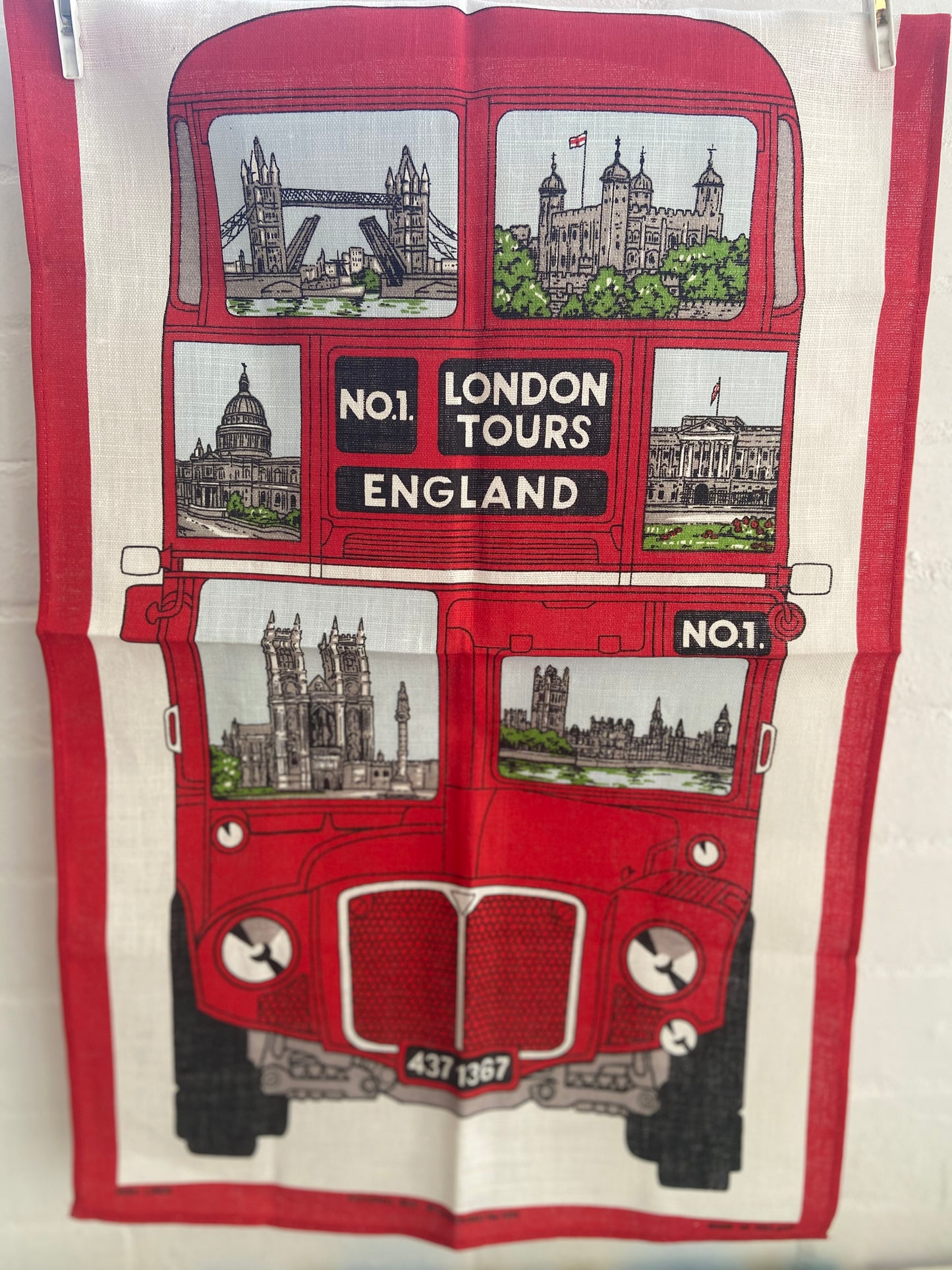 LONDON Tours BUS Vintage Tea Towel UNUSED Collectable