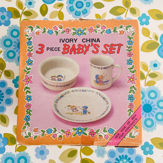 IVORY China 3 Piece Baby Cup Set BOXED Vintage 70's Home