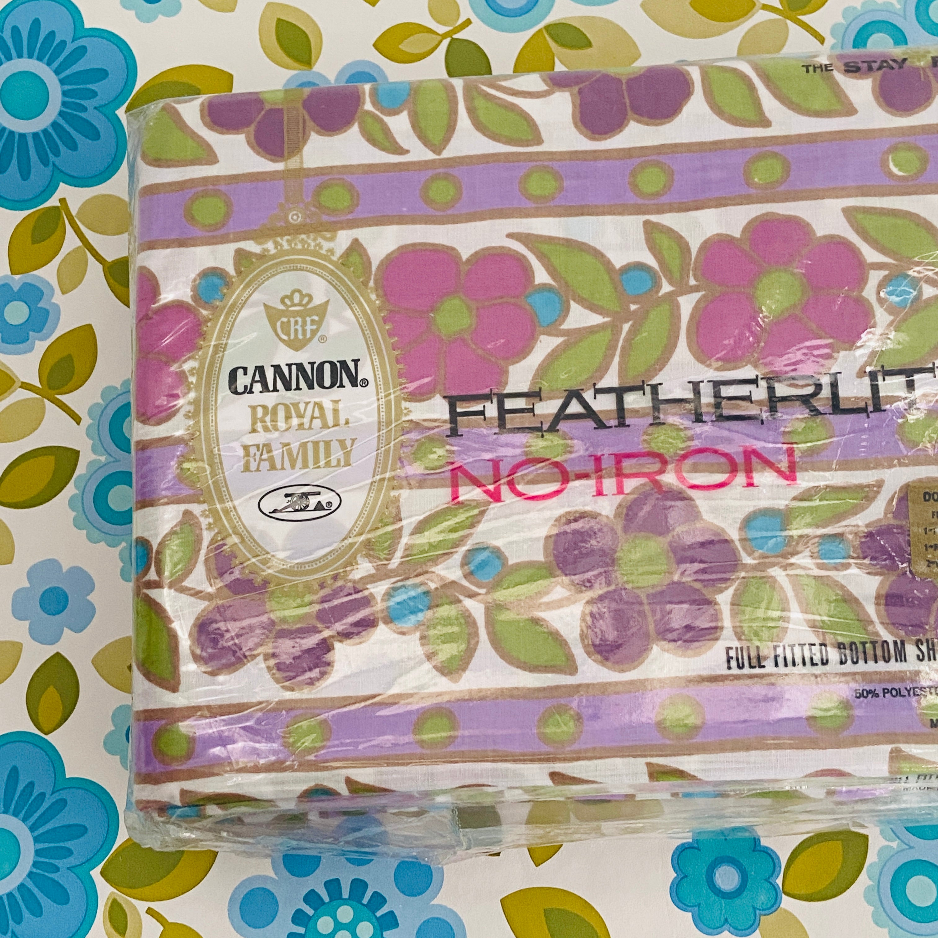 Cannon RETRO Purple Floral Sheet Set DOUBLE Vintage