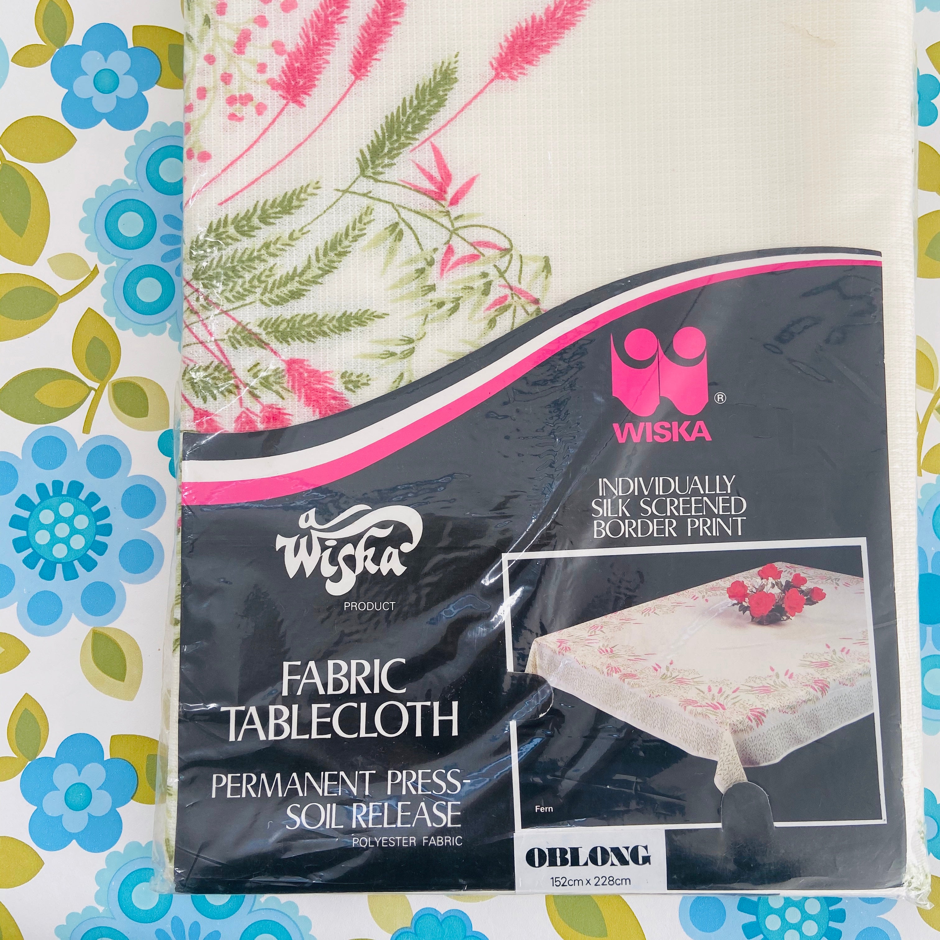 VINTAGE Table CLOTH WISKA Unused Silk Printed Polyester