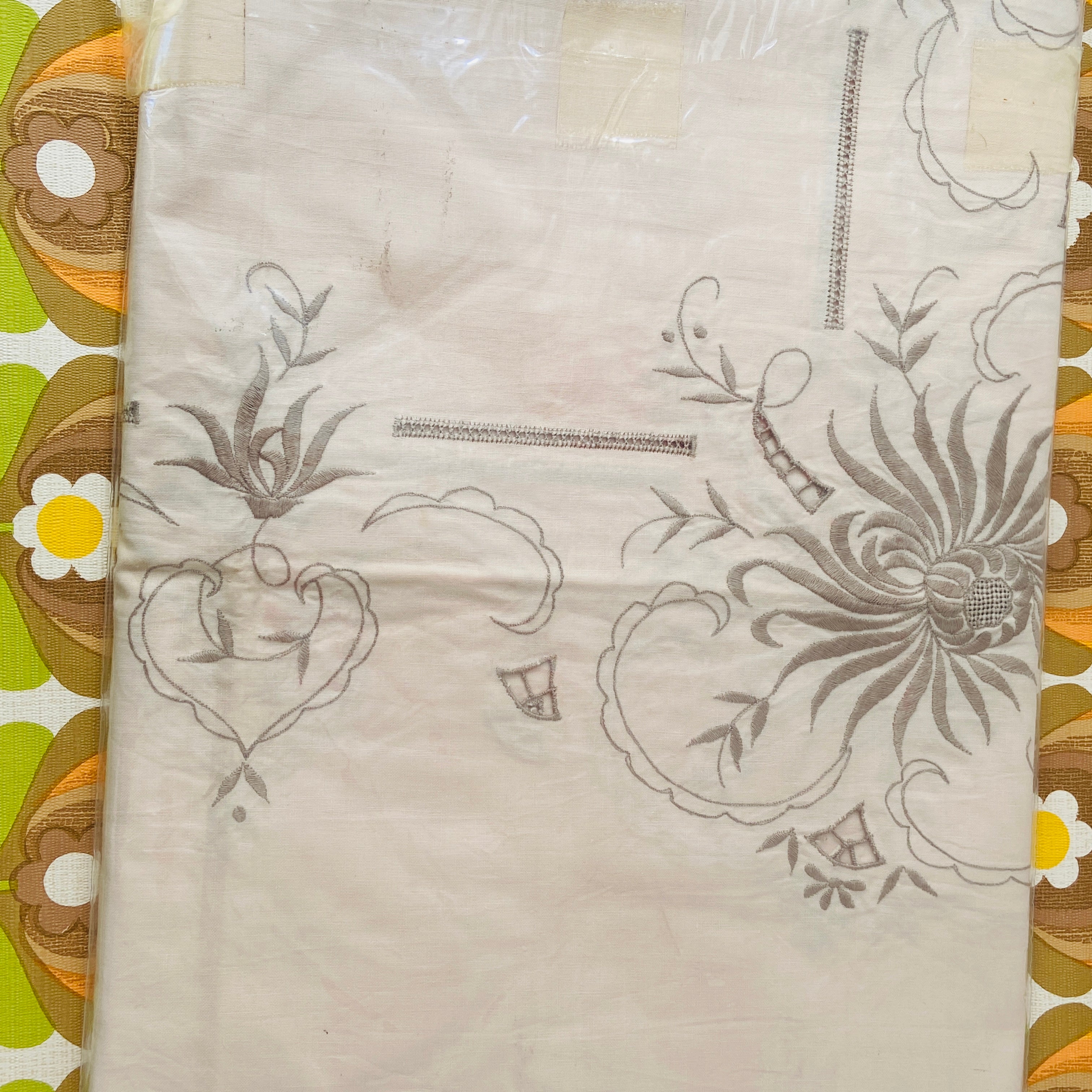 All Cotton Vintage Embroidered Table Cloth