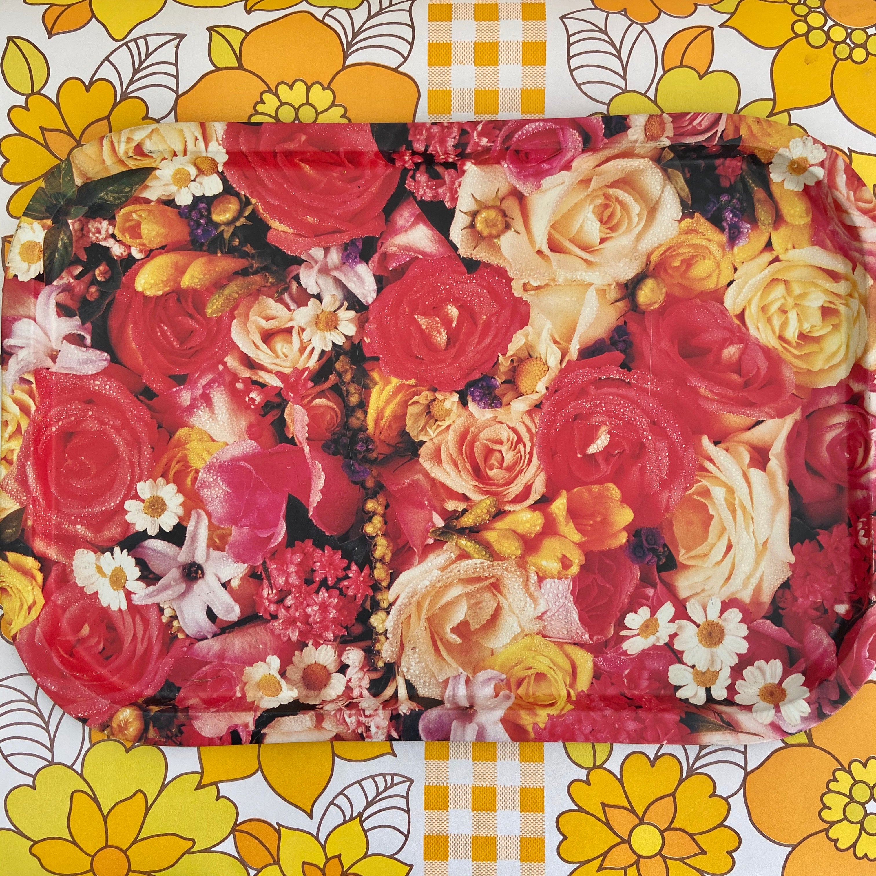 Beautiful VINTAGE Tin Tray Floral RETRO KITCHEN