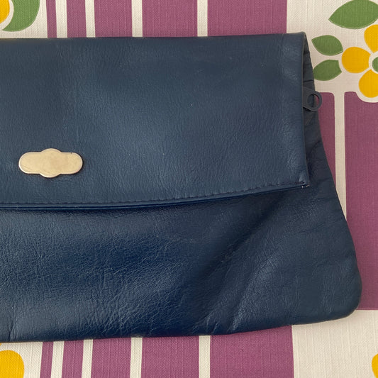 Navy Blue Clutch Handbag LEATHER Vintage