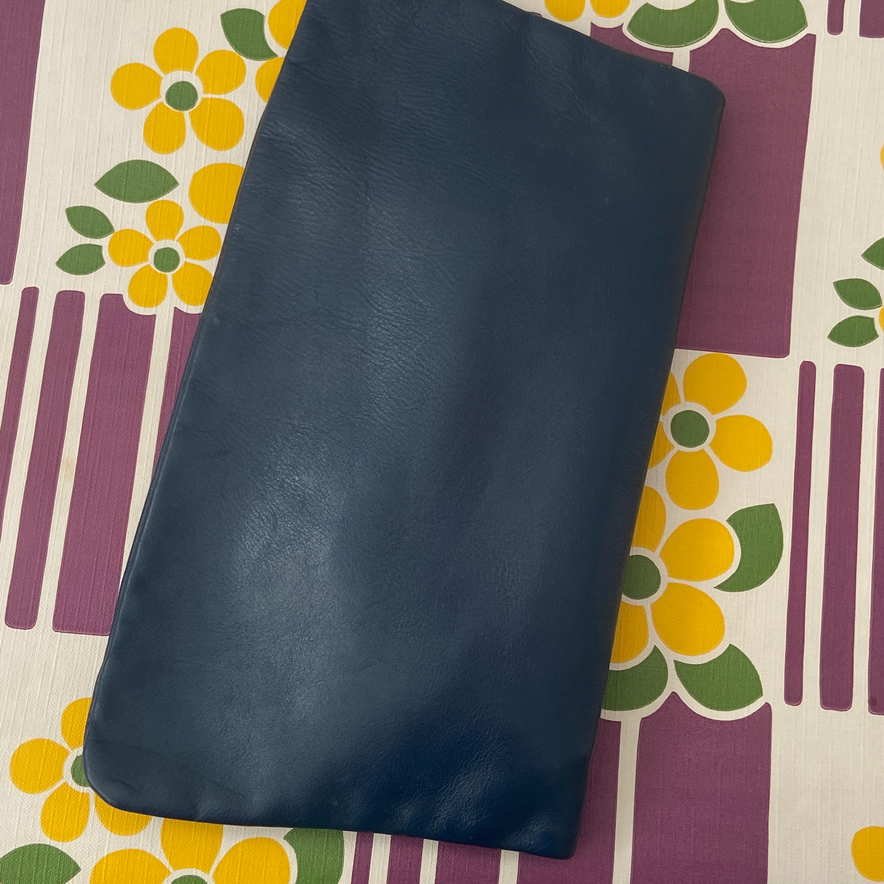 Navy Blue Clutch Handbag LEATHER Vintage