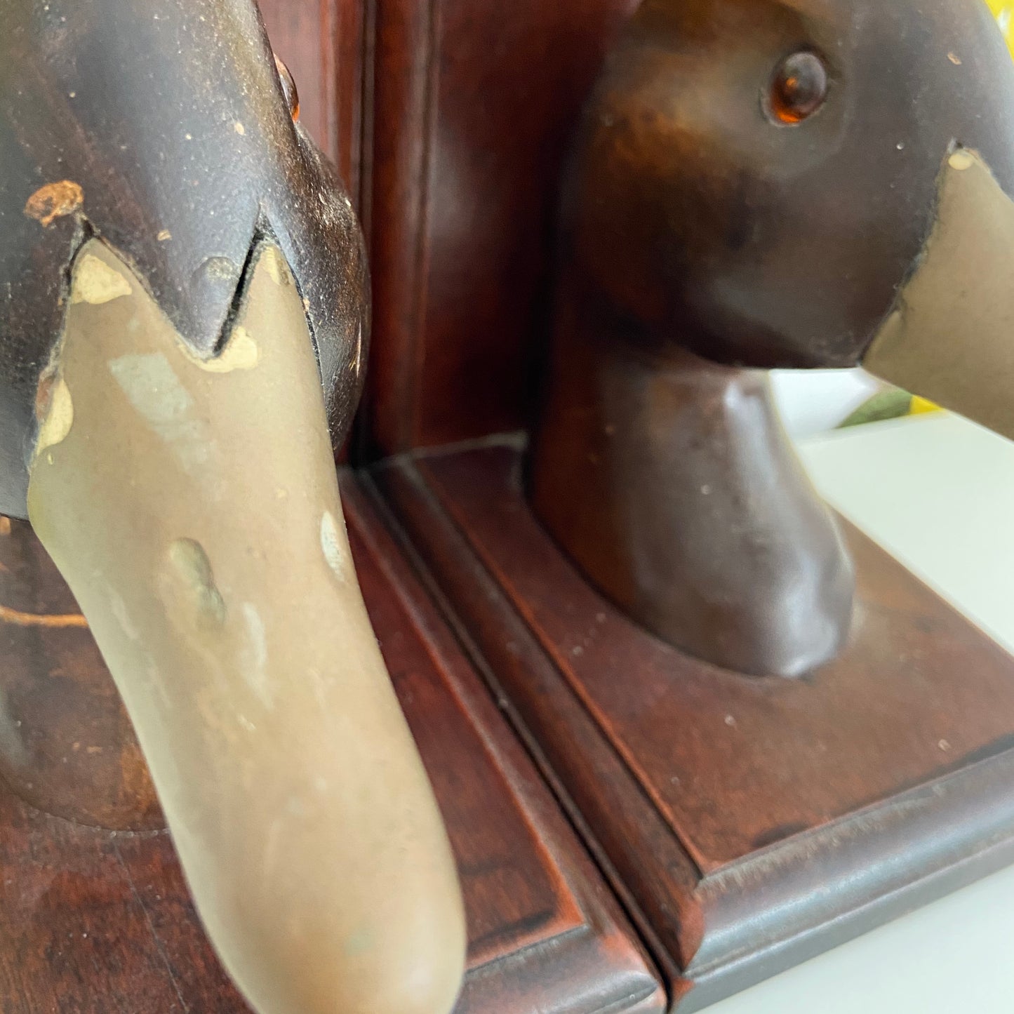 Adorable Timber & Brass DUCK Bookends Bookcase Lounge Room VINTAGE