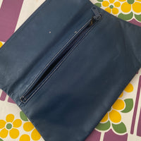 Navy Blue Clutch Handbag LEATHER Vintage