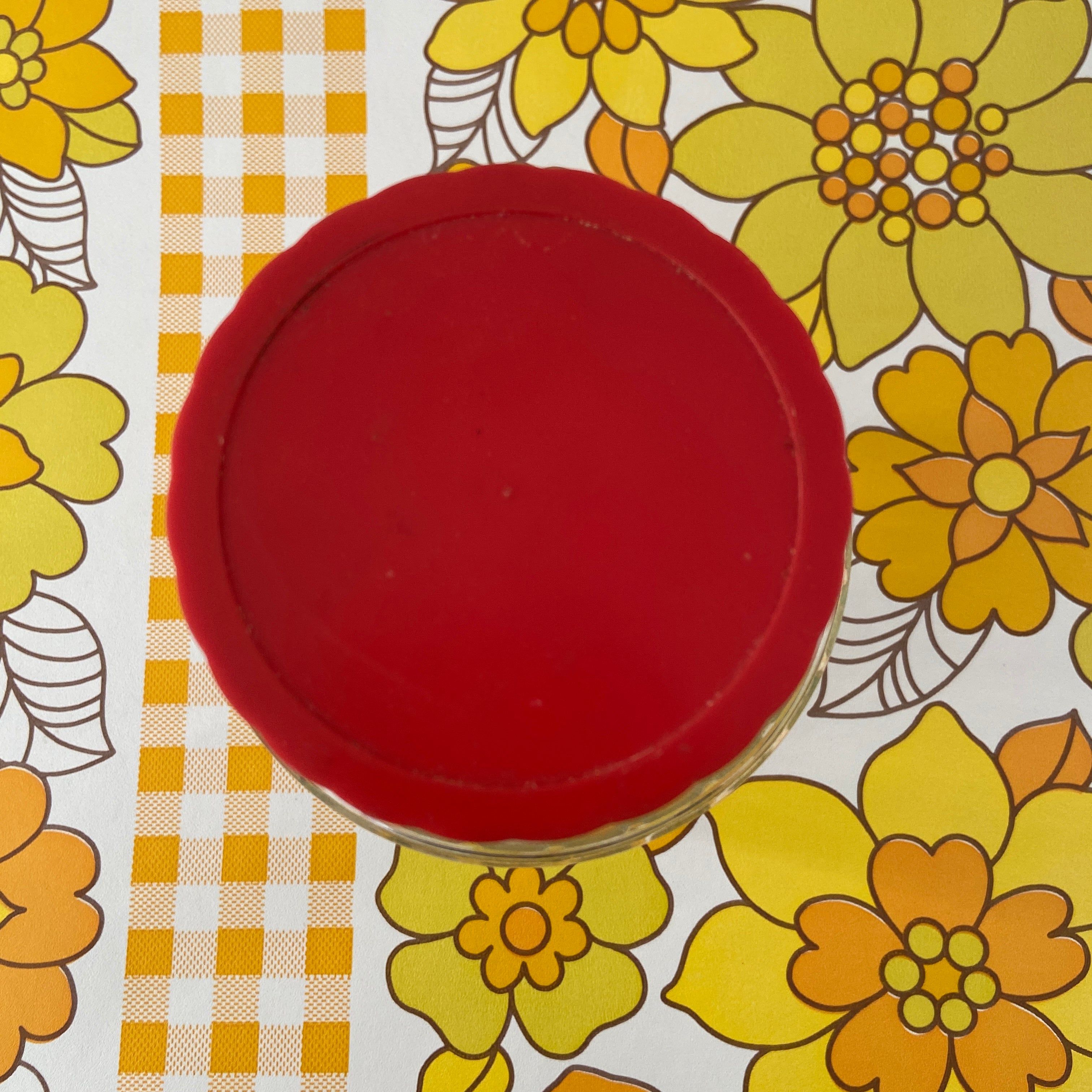 GLASS Jar RED Lid RETRO Kitchen Storage Pink Peacock