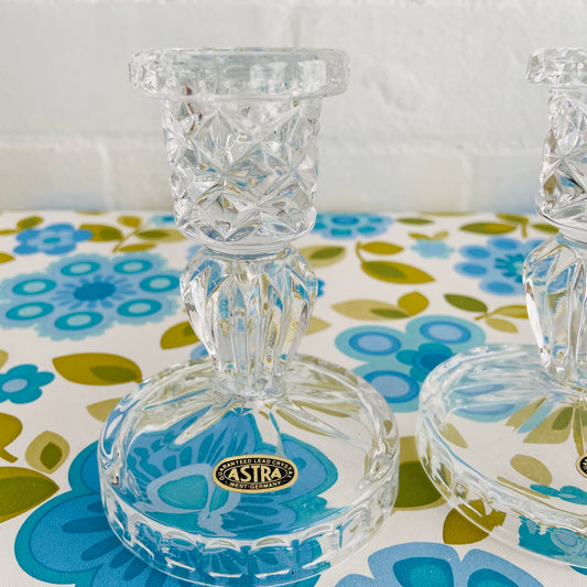 Pair ASTRA Lead Crystal Vintage Candle Sticks Stands LOVELY