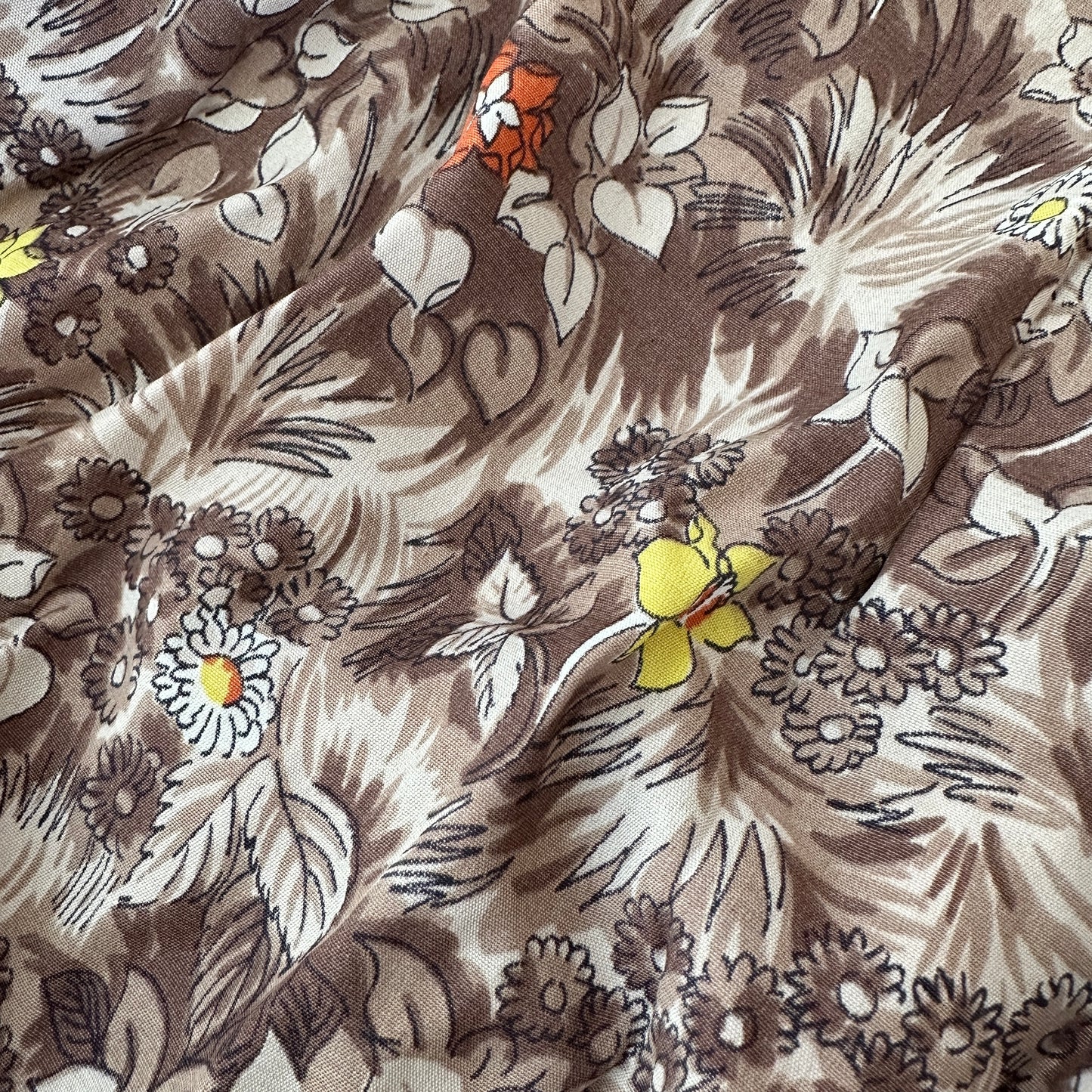 320cms Silky Vintage Brown Floral Dress FABRIC