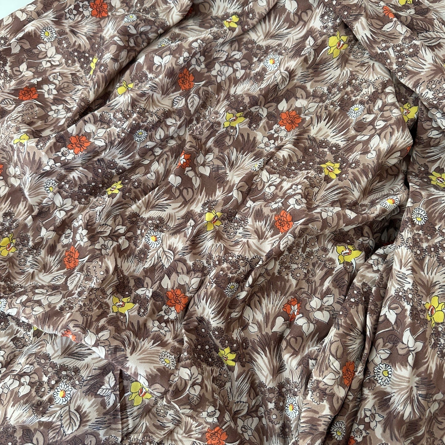 320cms Silky Vintage Brown Floral Dress FABRIC