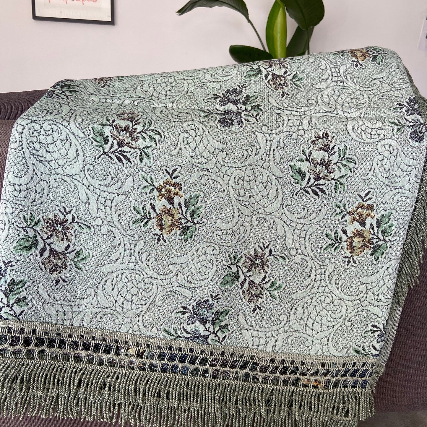 Beautiful Green Italian Bedspread Blanket Green Floral