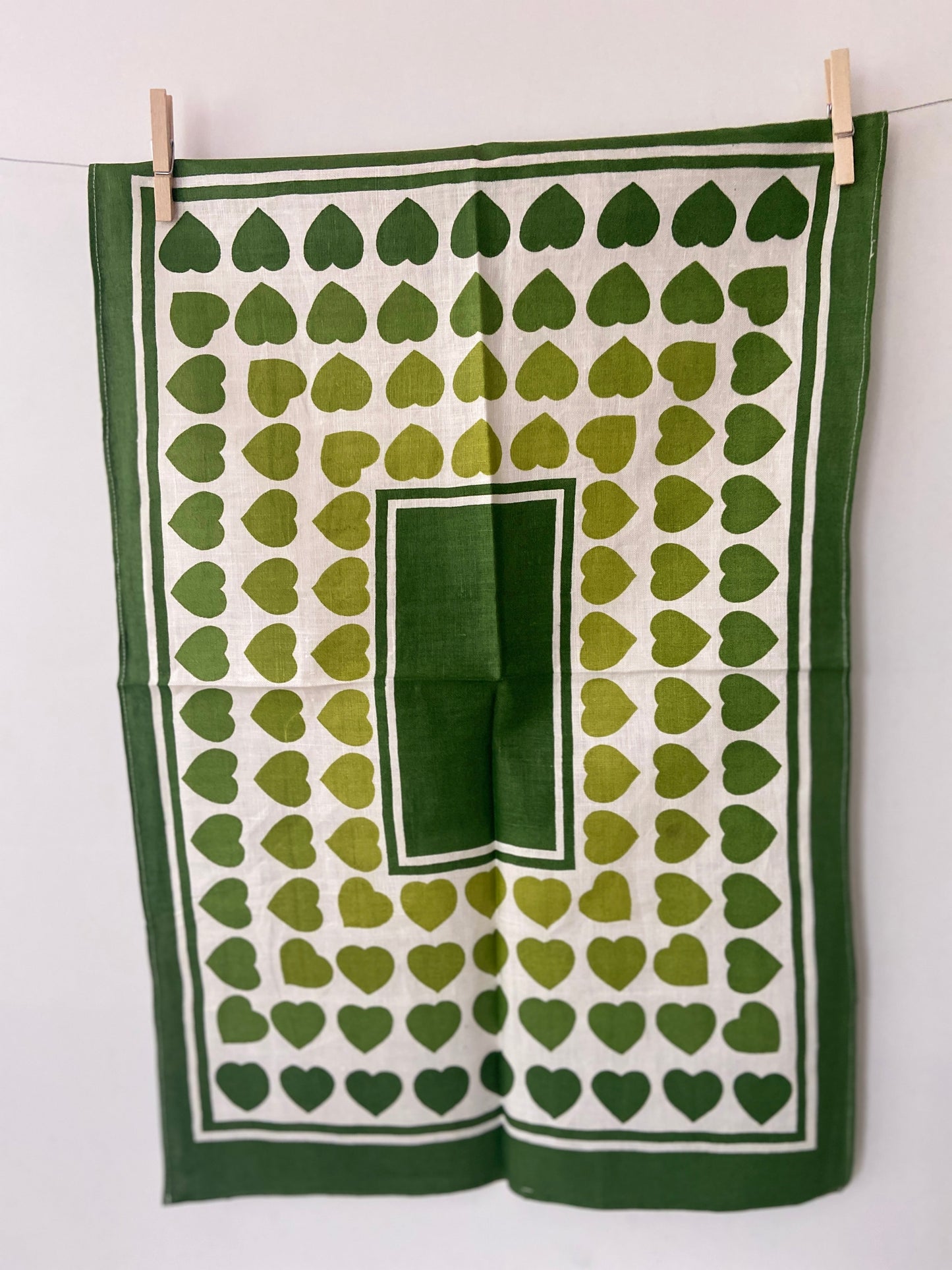 Green Hearts UNUSED Retro Tea Towel