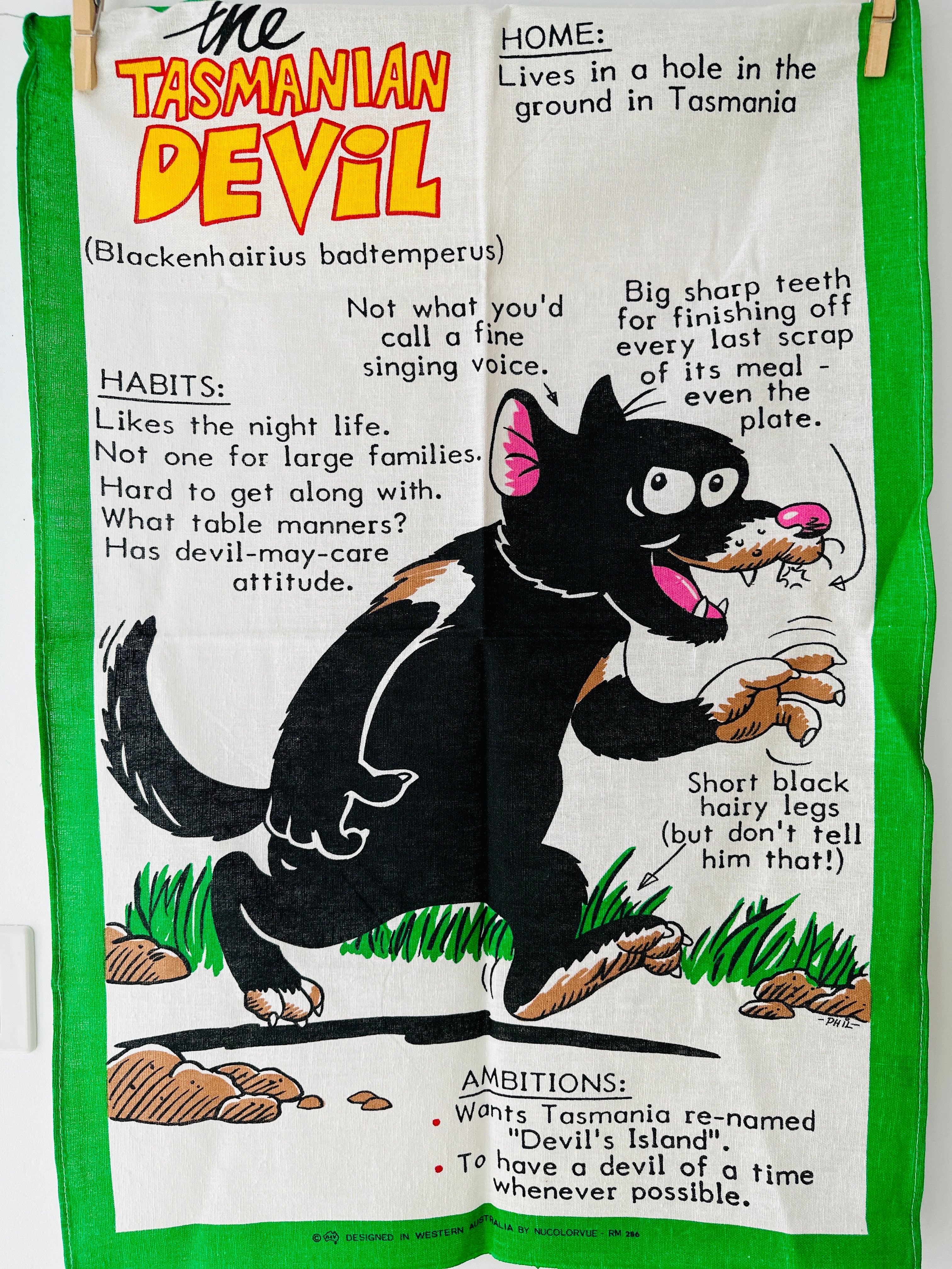 TASMANIAN Devil Tea Towel Souvenir