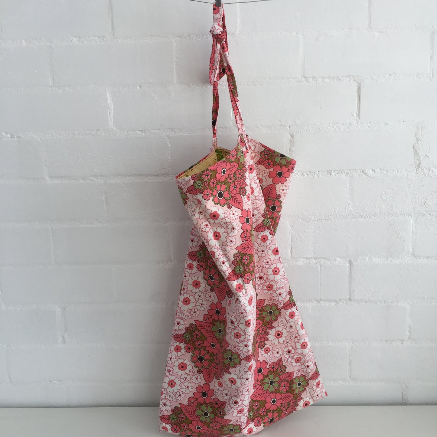 Vintage FABRIC Double Sided TOTE Handmade BAG Floral ADORABLE Shopping Market