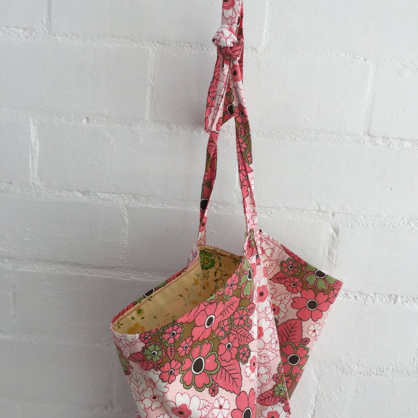 Vintage FABRIC Double Sided TOTE Handmade BAG Floral ADORABLE Shopping Market
