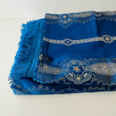 Unused Blue Brocade Bedspread FRINGE