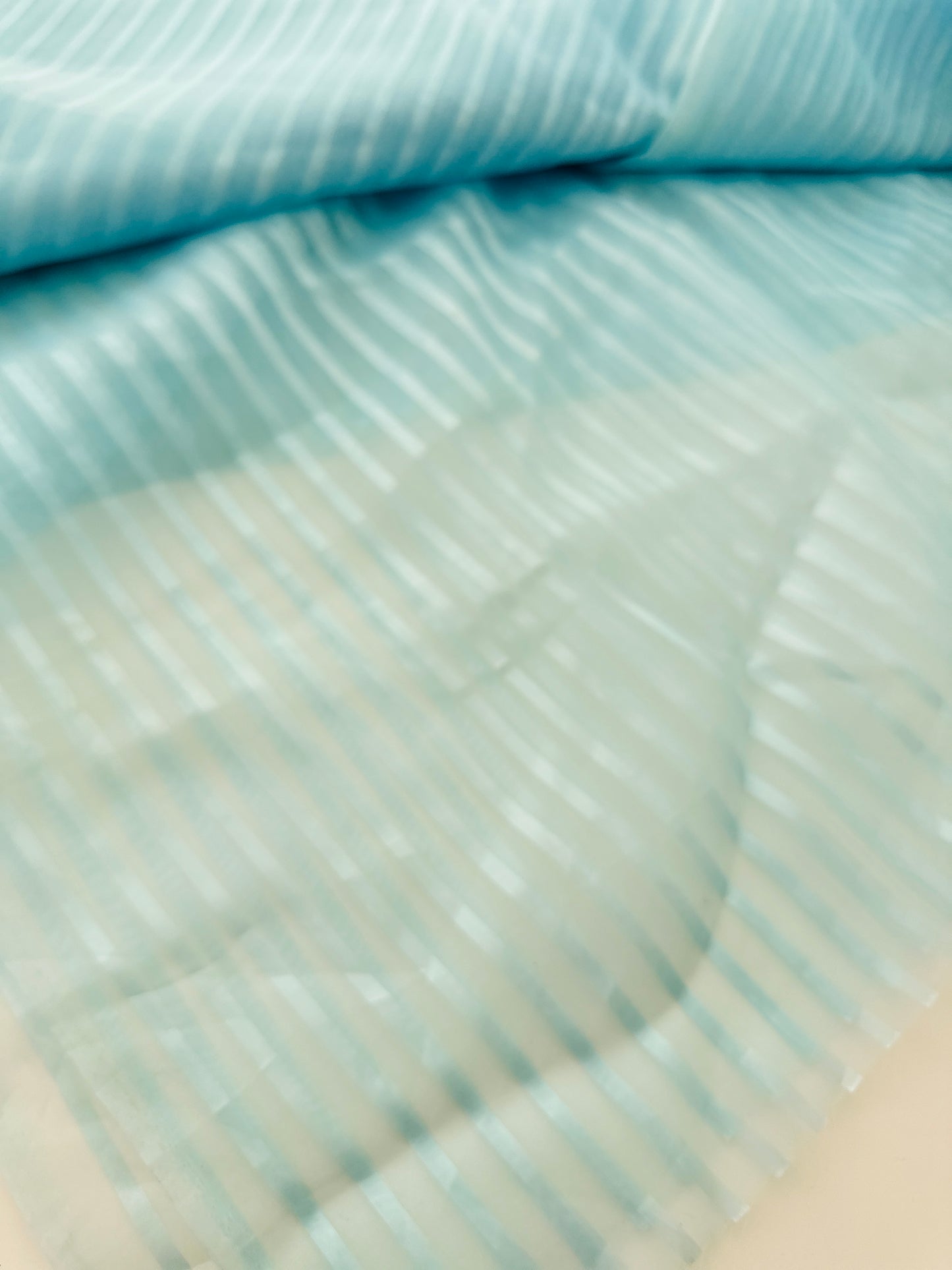 420cms Sheer Striped Vintage Fabric BLUE