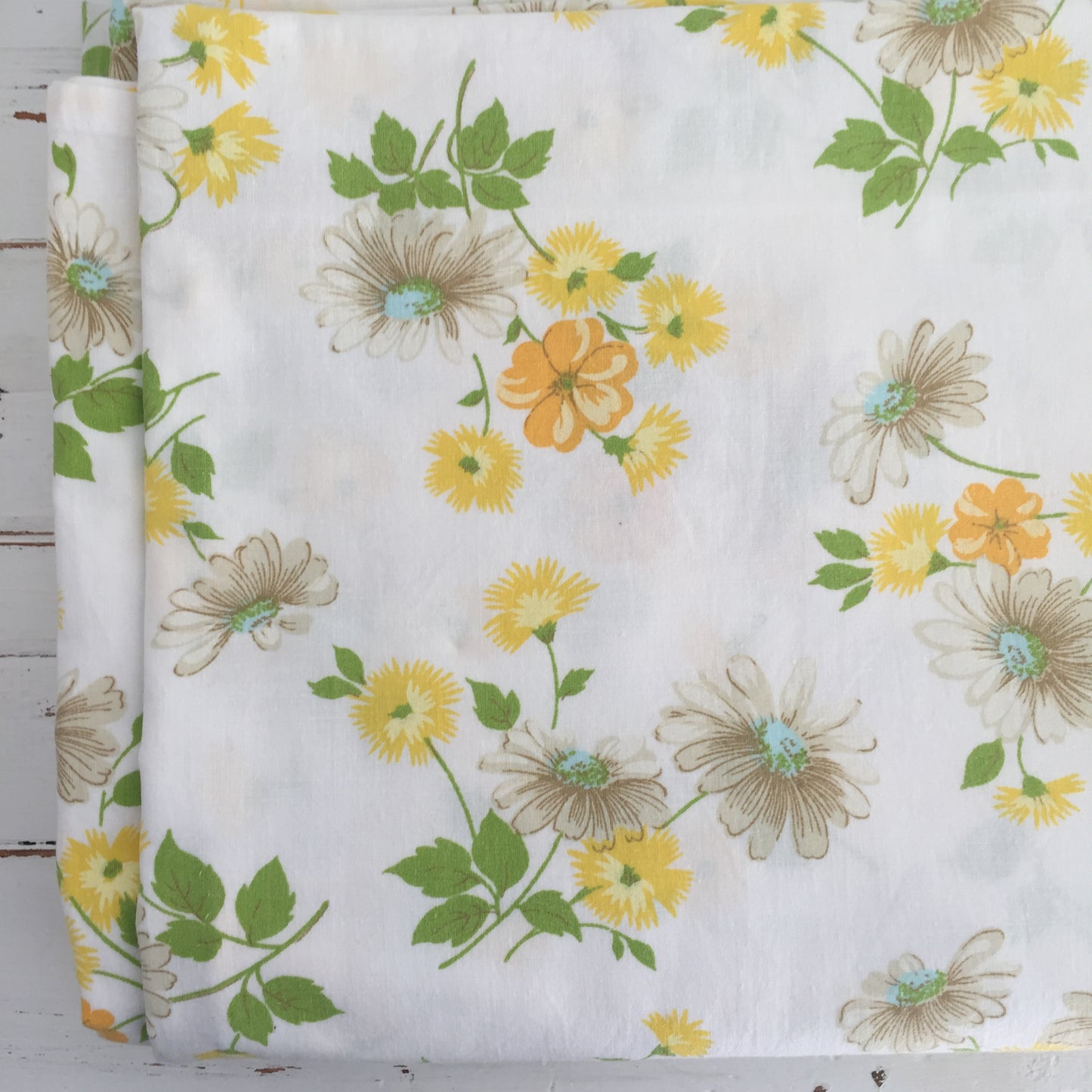 PAIR Vintage COTTON Sheet FABRIC Yellow Floral RETRO Craft Sewing