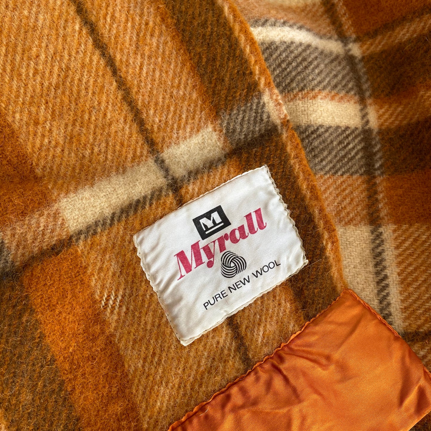 Myrall Vintage Brown Checked Plump Clean Vintage Blanket PURE WOOL