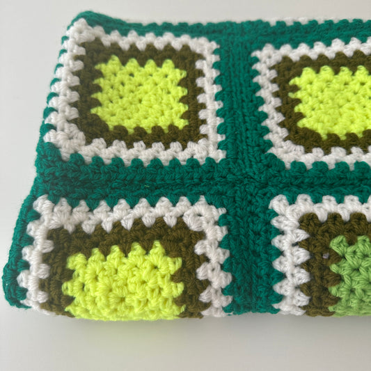 Green Crochet Granny Blanket AS NEW