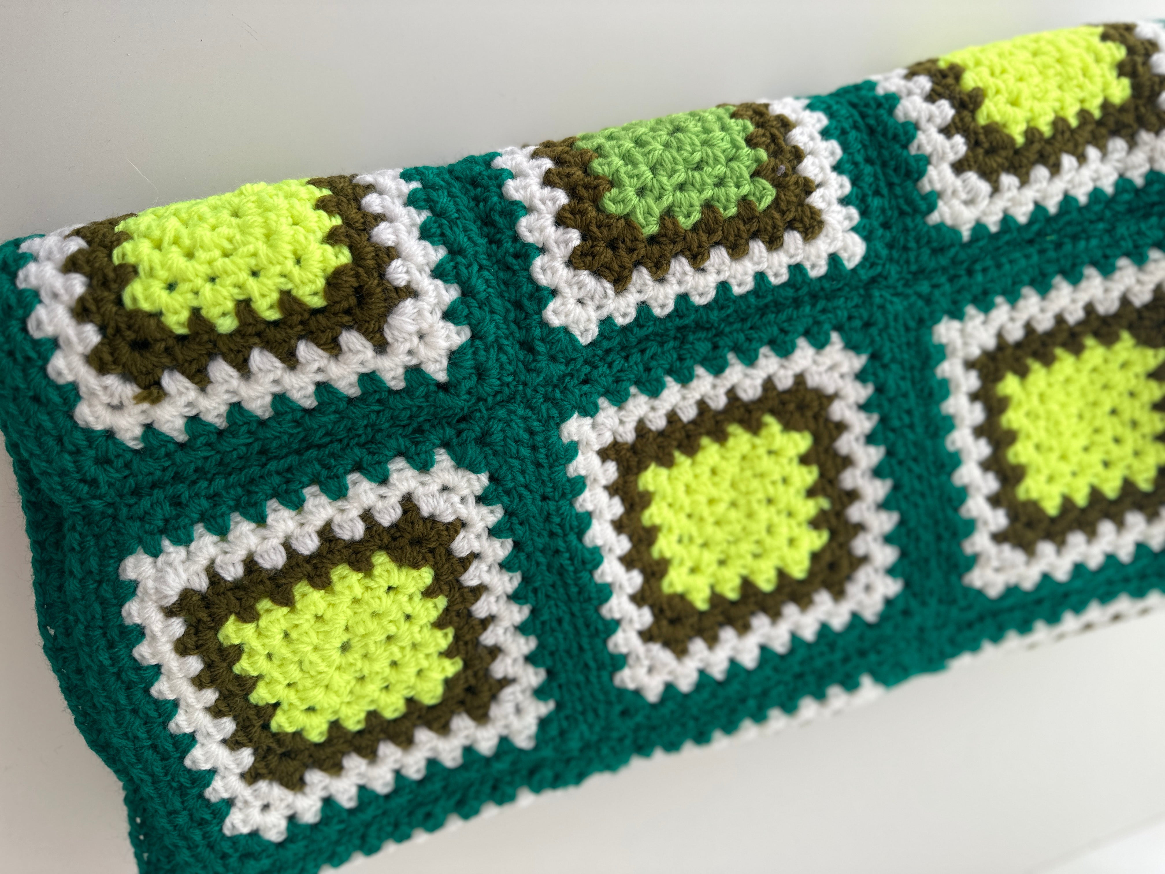 Green Crochet Granny Blanket AS NEW