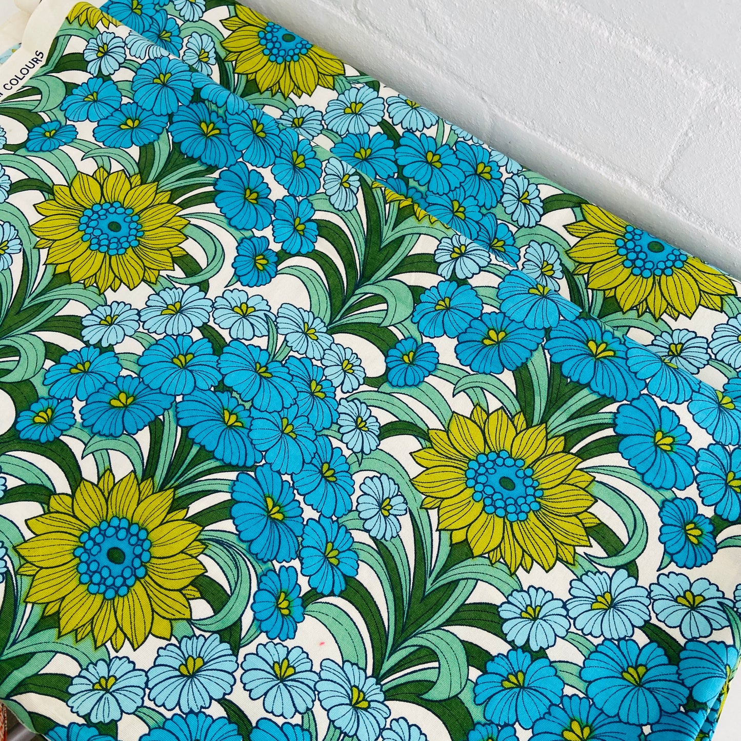 Stunning Vintage Blue & Yellow FLORAL Mid Century Upholstery Fabric Marbury in VAT Colours