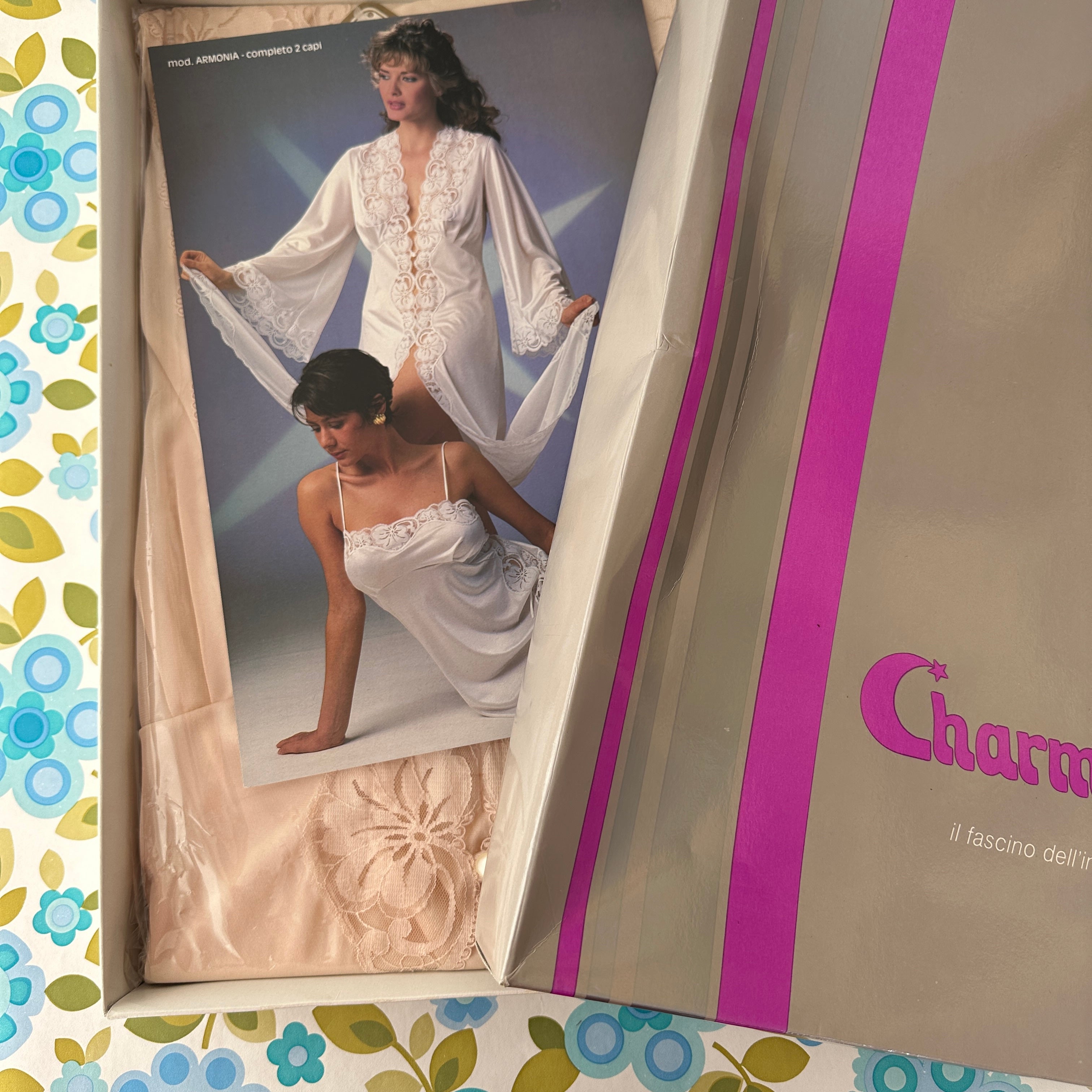 Charme ITALIAN Boxed Lingerie SET Size 5 VINTAGE Pink Peacock charme-italian-boxed-lingerie-set-size-5-vintage-pink-peacock